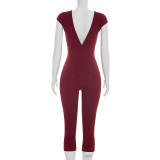 Deep V Neck Solid Color Jumpsuit MXBF-J26JP095