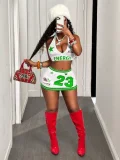 Letter Print Halterneck Beach Two Piece Skirts Set GKYS-2565
