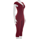 Deep V Neck Solid Color Jumpsuit MXBF-J26JP095