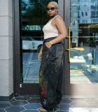 Plus Size Painted Graffiti Ripped Jeans GYLN-6723