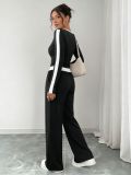 Long Sleeve Loose Color Block Pants Suit HNIF-MC003