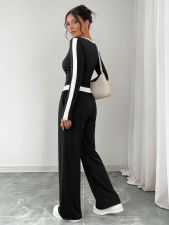 Long Sleeve Loose Color Block Pants Suit HNIF-MC003
