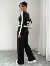 Long Sleeve Loose Color Block Pants Suit HNIF-MC003