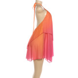 Gradient Color Haltenreck Backless Mini Dress DLSF-K6D04121A