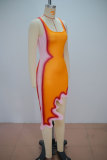 Sleeveless Print Irregular Midi Dress GANY-LB3078