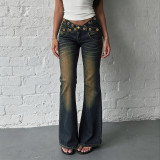 Fashion Washed Hollow Out Flare Jeans GPKJ-MR48070