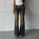 Fashion Washed Hollow Out Flare Jeans GPKJ-MR48070
