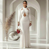 Solid Color Long Sleeve Maxi Dress GJYO-JD305175