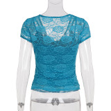 Lace See Through V Neck T Shirts GPKJ-MR47887