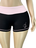 Letter Print Contrast Color Sport Shorts Suit CH-26015
