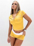 Letter Print Contrast Color Sport Shorts Suit CH-26015