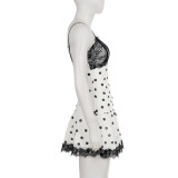Lace Patchwork Contrast Color Mini Dress GPKJ-MR48496