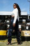 Plus Size Starry Blue Graffiti Print Straight Jeans GYLN-0063