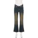 Fashion Washed Hollow Out Flare Jeans GPKJ-MR48070
