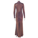 Solid Color Long Sleeve Maxi Dress GJYO-JD305175