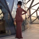 Solid Color Long Sleeve Maxi Dress GJYO-JD305175