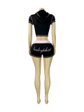 Letter Print Contrast Color Sport Shorts Suit CH-26015
