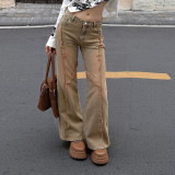 Solid-color Gradient Straight-leg Jeans  GPKJ-MR46157