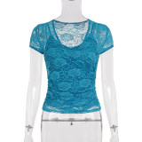 Lace See Through V Neck T Shirts GPKJ-MR47887