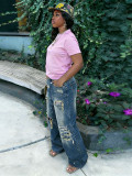 Plus Size Fashion Holes Washed Straight Jeans GYLN-9251