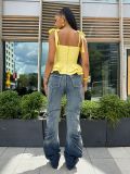 Plus Size Ruched Washed Straight Jeans GYLN-6627