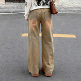 Solid-color Gradient Straight-leg Jeans  GPKJ-MR46157