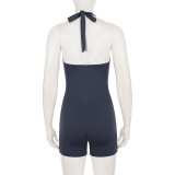 Halterneck Tie Up Backless Romper GPKJ-MR48658