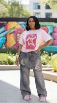 Plus Size Irregular Holes Straight Jeans GYLN-4841