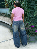 Plus Size Fashion Holes Washed Straight Jeans GYLN-9251