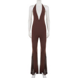 V Neck Backless Mesh Patchwork Jumpsuit GPKJ-MR18592