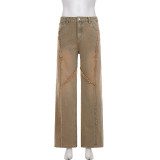 Solid-color Gradient Straight-leg Jeans  GPKJ-MR46157