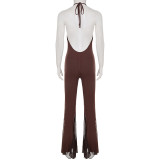 V Neck Backless Mesh Patchwork Jumpsuit GPKJ-MR18592