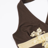Floral Embroidery Sequin Halterneck Tank Tops GPKJ-MR47944