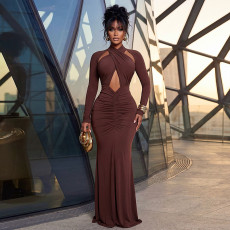 Solid Color Long Sleeve Maxi Dress GJYO-JD305175