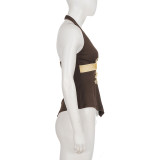 Floral Embroidery Sequin Halterneck Tank Tops GPKJ-MR47944