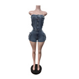 Fashion Denim Tube Top Romper MEM-88697