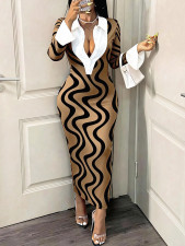 Print Shirt Neck Slim Maxi Dress XHSY-BQ3501