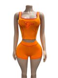 Letter Print Square Neck Two Piece Shorts Set GFCF-1463