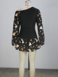 Print Slash Shoulder Irregular Mini Dress XHSY-BQ7004