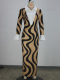 Print Shirt Neck Slim Maxi Dress XHSY-BQ3501