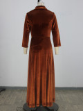 Long Sleeve Lapel Slim Maxi Dress XHSY-BQ6203
