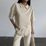 Solid Color Short Sleeve Two Piece Pants Set SSNF-211480