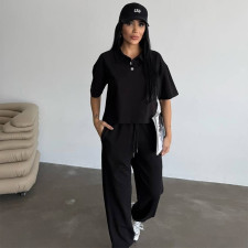 Solid Color Short Sleeve Two Piece Pants Set SSNF-211480