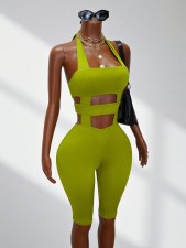 Solid Color Halterneck Backless Sport Romper GHYX-TXY5305