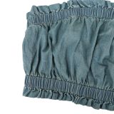 Fashion Denim Sling Tops Wide Leg Pant Suit AIL-347