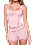 Letter Print Square Neck Two Piece Shorts Set GFCF-1463