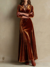 Long Sleeve Lapel Slim Maxi Dress XHSY-BQ6203