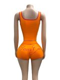 Letter Print Square Neck Two Piece Shorts Set GFCF-1463