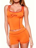 Letter Print Square Neck Two Piece Shorts Set GFCF-1463