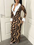 Print Shirt Neck Slim Maxi Dress XHSY-BQ3501